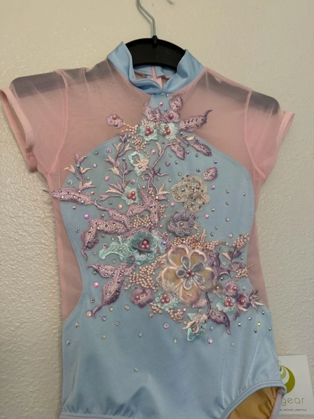 Ilo Gear Glamorous modest mandarin leotard custom solo dance costume blu pink LC
